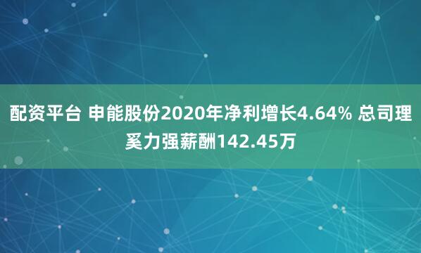 配资平台 申能股份2020年净利增长4.64% 总司理奚力强薪酬142.45万